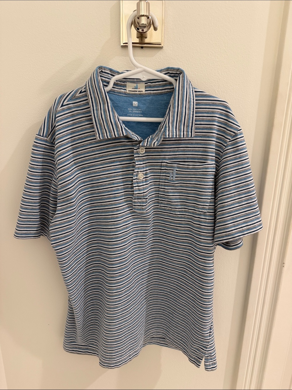 Johnnie-O Light Blue, Navy & White Striped Polo, Size 12